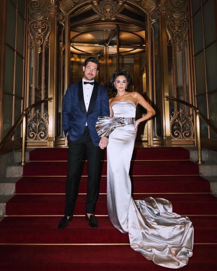 Silver Fitted Column Gown