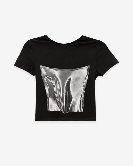Printed Corset Baby Tee in Chrome