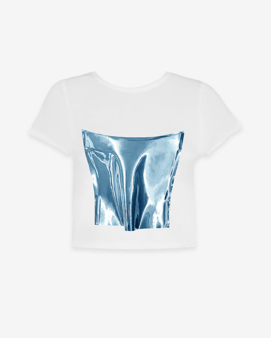 Printed Corset Baby Tee in Icy Blue