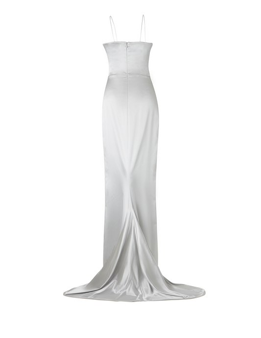 Silver Fitted Column Gown