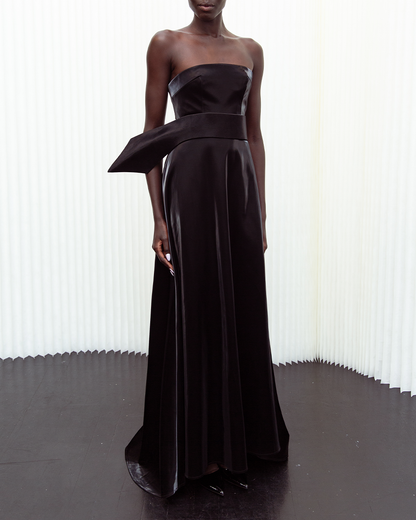Black Patent Strapless Gown with Train