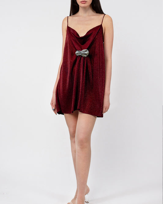 Peyton Cowl-Neck Mini Dress - Burgundy