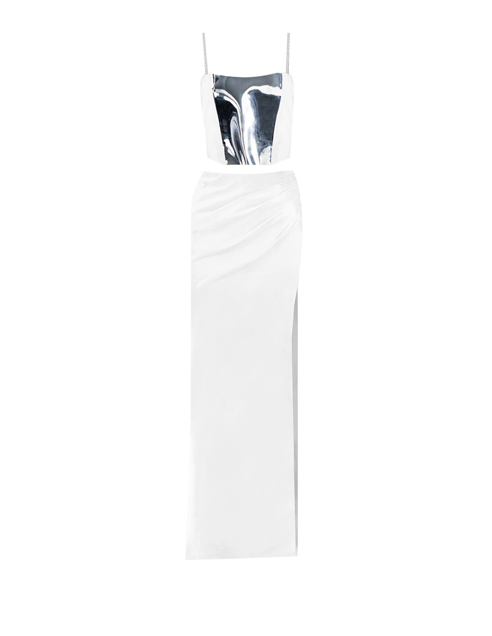 White Satin Xenia Corset and Maxi Skirt with Slit Set