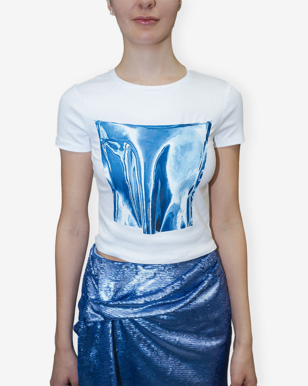 Printed Corset Baby Tee in Icy Blue
