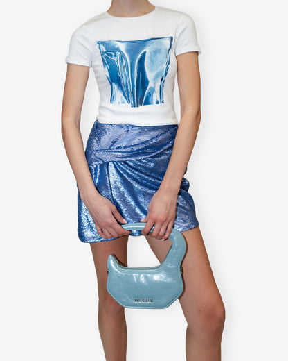 Pierced Leather Bag in Sky Blue